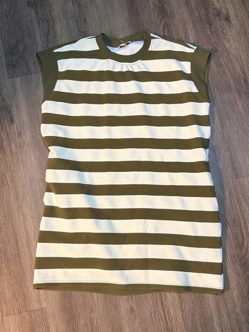 entro Olive and White Striped Short Sleeve Tee